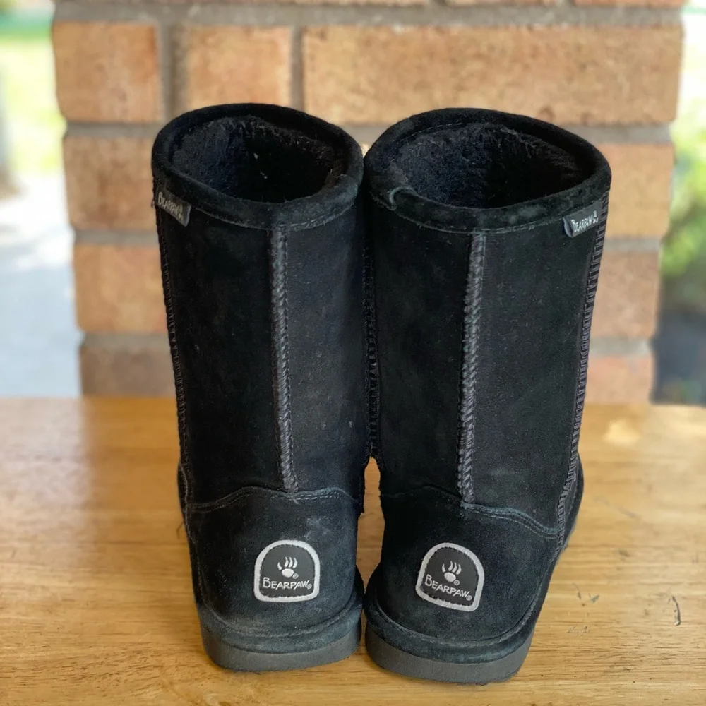 BearPaw Black Dorado II Suede Leather Sherpa Lined Boots Size 8